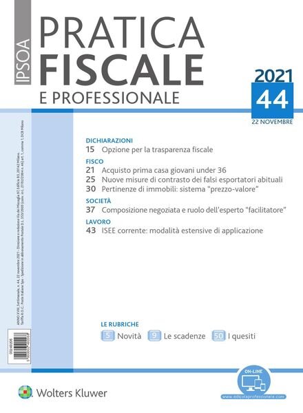 Pratica Fiscale e Professionale – 22 Novembre 2021 Cover
