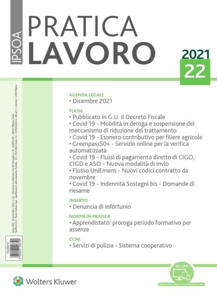 Pratica Lavoro – 13 Novembre 2021 Cover