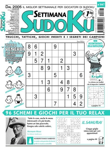 Settimana Sudoku – 03 novembre 2021 Cover
