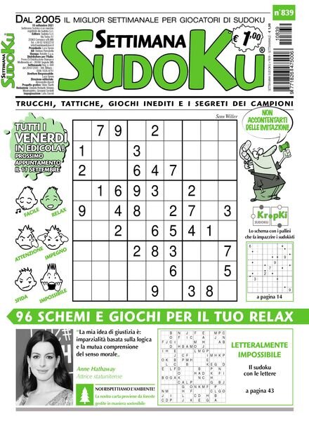 Settimana Sudoku – 08 settembre 2021 Cover