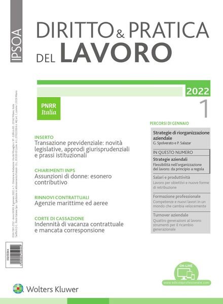 Diritto e Pratica del Lavoro – Gennaio 2022 Cover