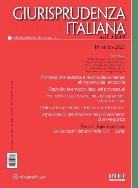 Giurisprudenza Italiana – Dicembre 2021 Cover