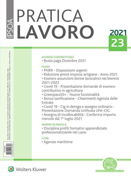 Pratica Lavoro – 27 Novembre 2021 Cover