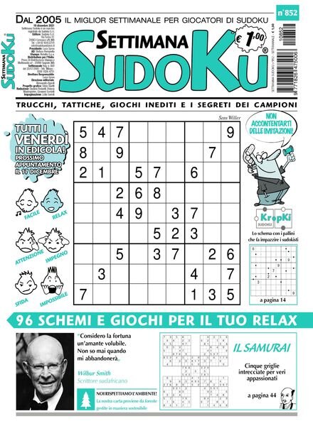 Settimana Sudoku – 01 dicembre 2021 Cover