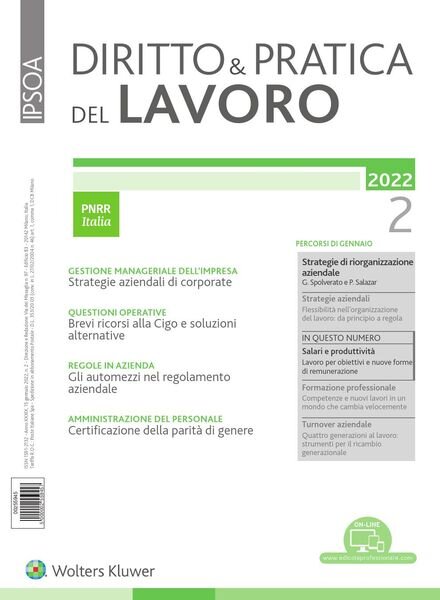 Diritto e Pratica del Lavoro – 15 Gennaio 2022 Cover
