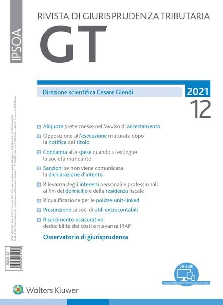 GT Rivista di Giurisprudenza Tributaria – Dicembre 2021 Cover