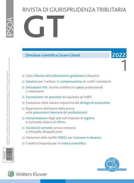 GT Rivista di Giurisprudenza Tributaria – Gennaio 2022 Cover