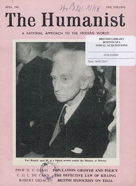 New Humanist – The Humanist, April 1961 Cover