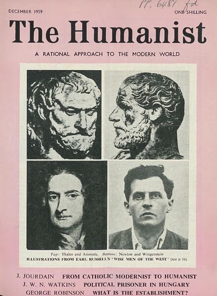 New Humanist – The Humanist, December 1959 Cover