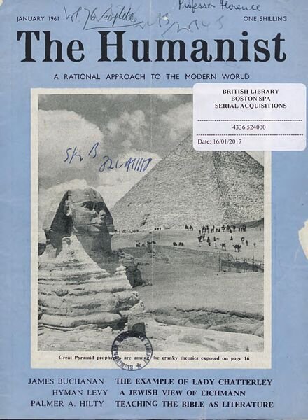 New Humanist – The Humanist, January 1961 Cover