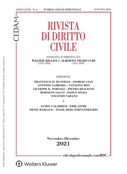 Rivista di Diritto Civile – Novembre-Dicembre 2021 Cover