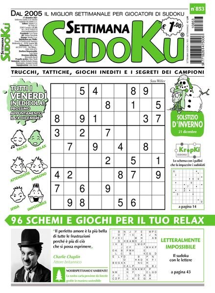 Settimana Sudoku – 15 dicembre 2021 Cover