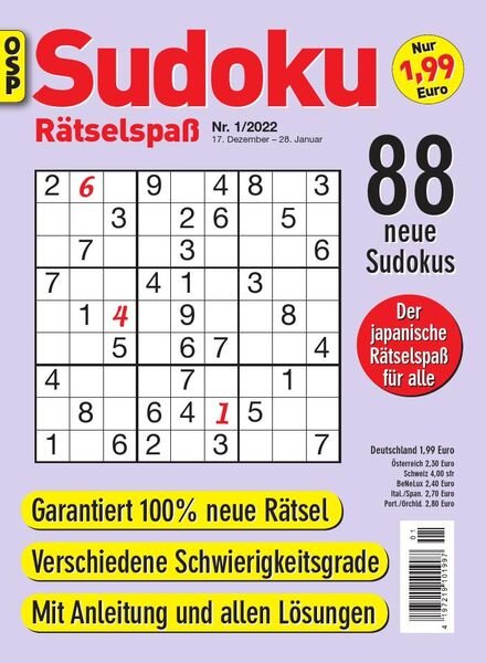 Sudoku Ratselspass – Nr 1 2022 Cover