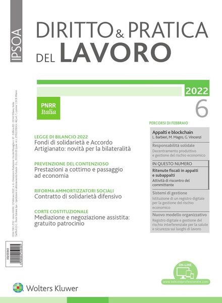 Diritto e Pratica del Lavoro – 12 Febbraio 2022 Cover