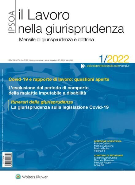 Il lavoro nella giurisprudenza – Gennaio 2022 Cover