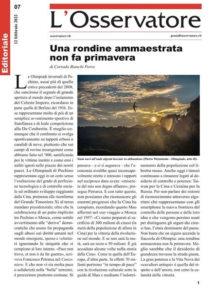 L’Osservatore – 12 febbraio 2022 Cover