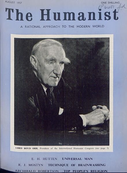 New Humanist – The Humanist, August 1957 Cover