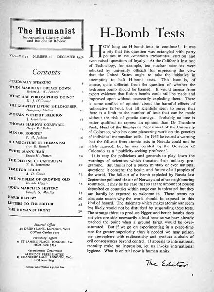 New Humanist – The Humanist, December 1956 Cover