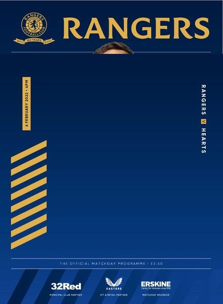 Rangers Football Club Matchday Programme – Rangers v Hearts – 6 February 2022 Cover