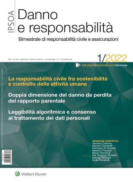 Danno e Responsabilita – Gennaio 2022 Cover