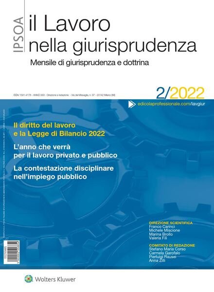 Il lavoro nella giurisprudenza – Febbraio 2022 Cover