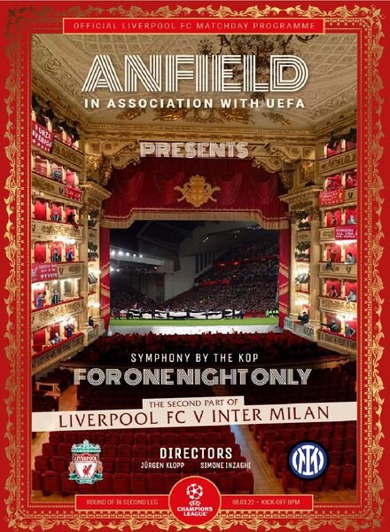 Liverpool FC Programmes – vs Inter Milan CL – 8 March 2022 Cover