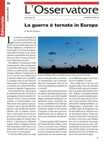 L’Osservatore – 26 febbraio 2022 Cover