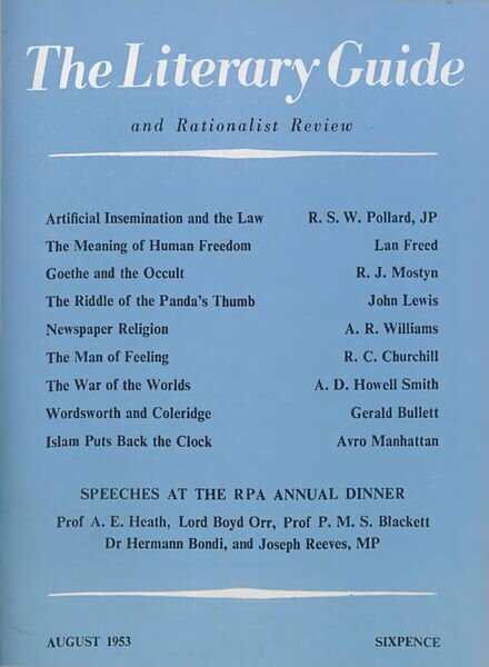 New Humanist – The Literary Guide August 1953 Cover
