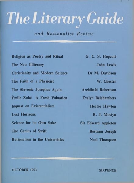 New Humanist – The Literary Guide October 1953 Cover