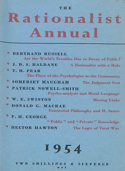 New Humanist – The Rationalist Annual 1954 Cover
