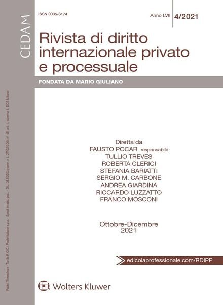 Rivista di Diritto Internazionale Privato e Processuale – Dicembre 2021 Cover
