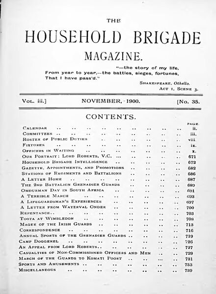 The Guards Magazine – November 1900 Cover