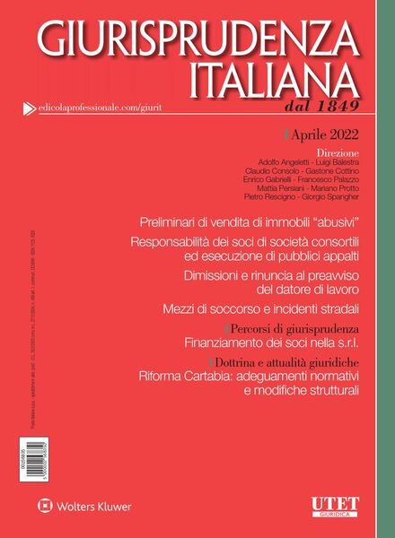 Giurisprudenza Italiana – Aprile 2022 Cover