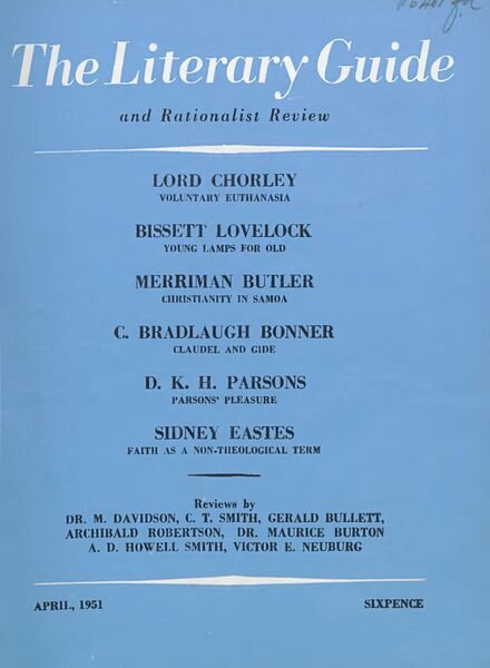 New Humanist – The Literary Guide April 1951 Cover