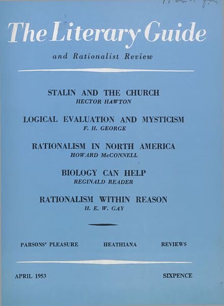 New Humanist – The Literary Guide April 1953 Cover