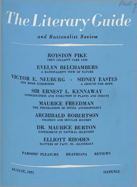 New Humanist – The Literary Guide August 1951 Cover