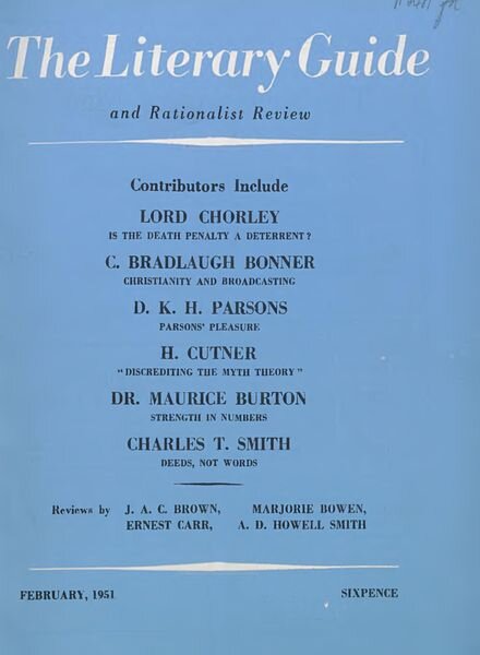 New Humanist – The Literary Guide February 1951 Cover