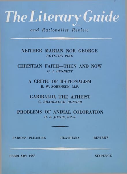 New Humanist – The Literary Guide February 1953 Cover