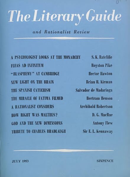 New Humanist – The Literary Guide July 1953 Cover