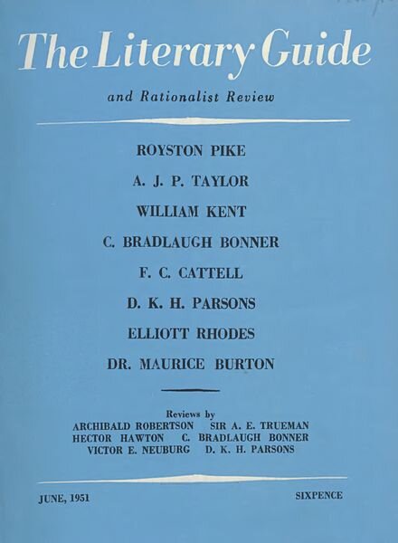 New Humanist – The Literary Guide June 1951 Cover