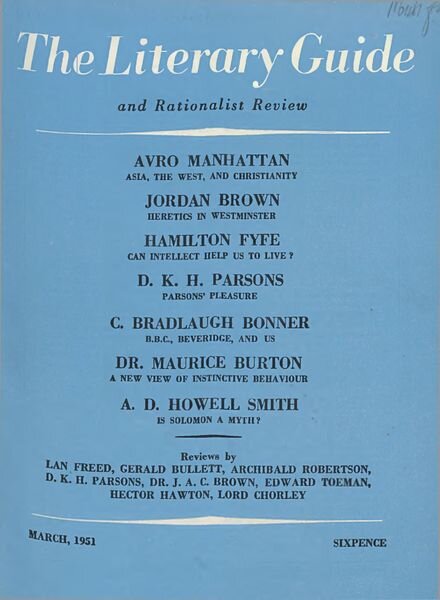 New Humanist – The Literary Guide March 1951 Cover