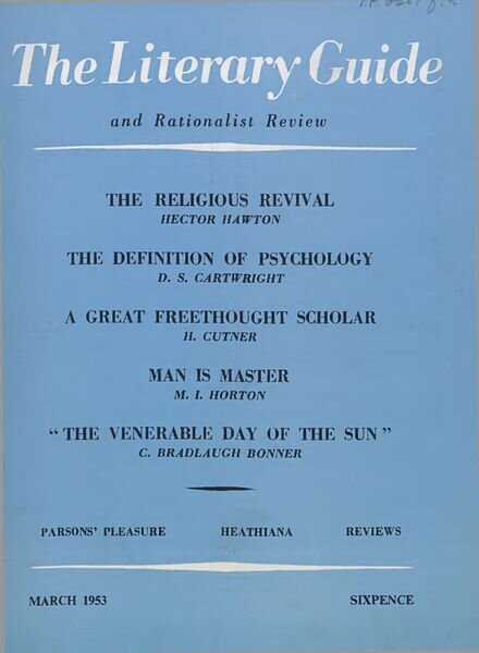 New Humanist – The Literary Guide March 1953 Cover