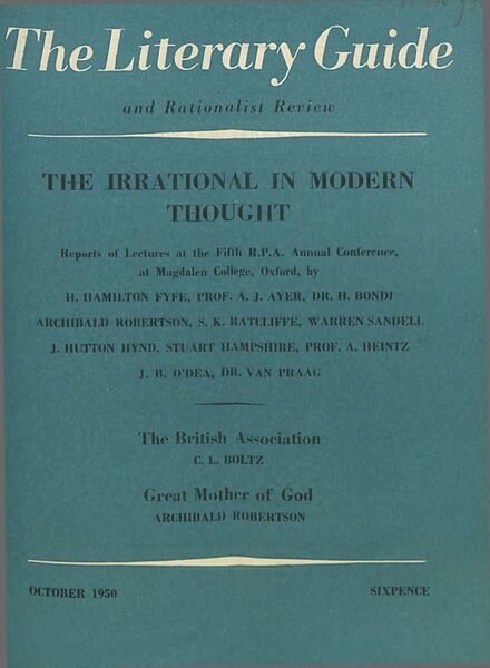 New Humanist – The Literary Guide October 1950 Cover
