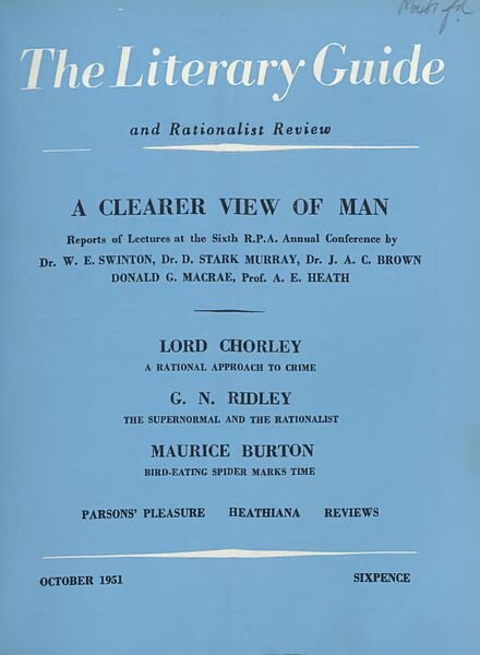 New Humanist – The Literary Guide October 1951 Cover