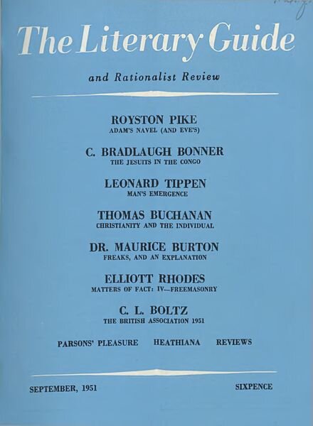 New Humanist – The Literary Guide September 1951 Cover