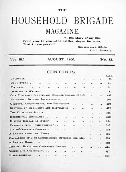 The Guards Magazine – August 1900 Cover