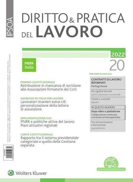 Diritto e Pratica del Lavoro – 21 Maggio 2022 Cover