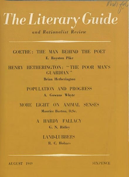 New Humanist – The Literary Guide August 1949 Cover