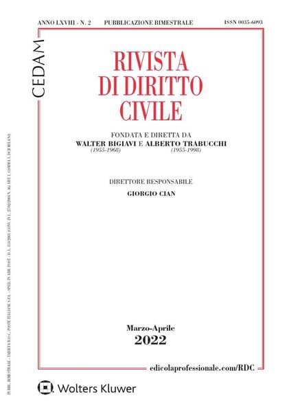Rivista di Diritto Civile – Marzo-Aprile 2022 Cover