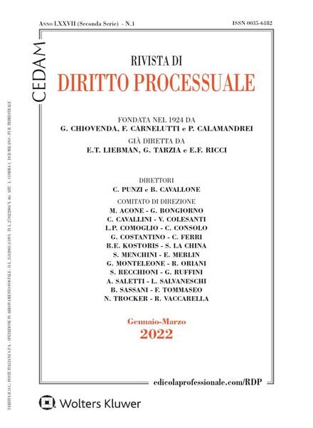 Rivista di Diritto Processuale – Gennaio-Marzo 2022 Cover